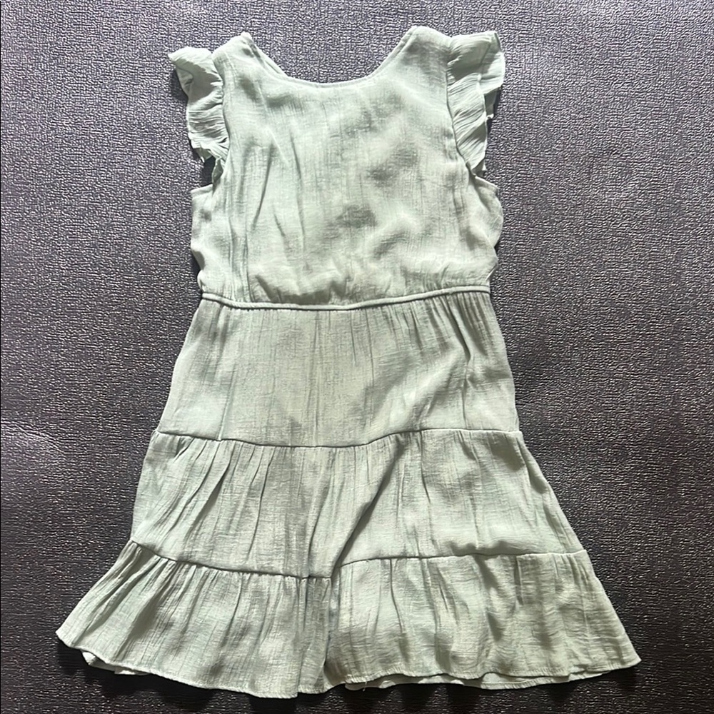 Kids Ruffled Green Button-Down Dress - Picture 3 of 3